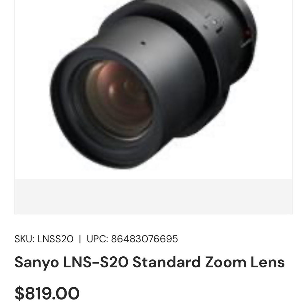 Brand new never used in the original box, Sanyo lens LNS-s20 standard zoom.